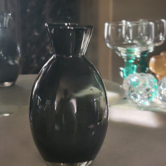 Small Vintage Hand-Blown Smoky Art Glass Vase, Mid-Century Modern Style Decor - Picture 2 of 10